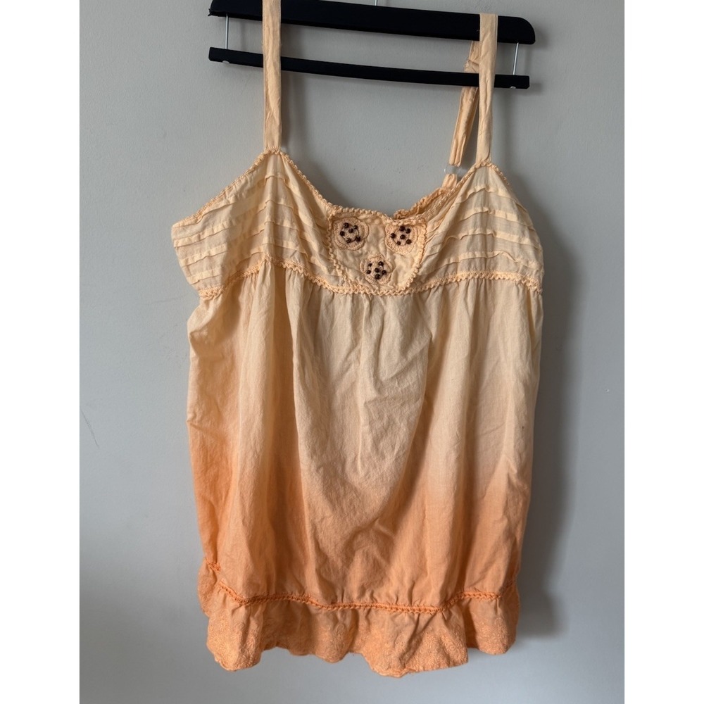 Y2K No Boundaries Cami Tank 100% Cotton Orange Ombré Beaded Boho Plus Size 26 28